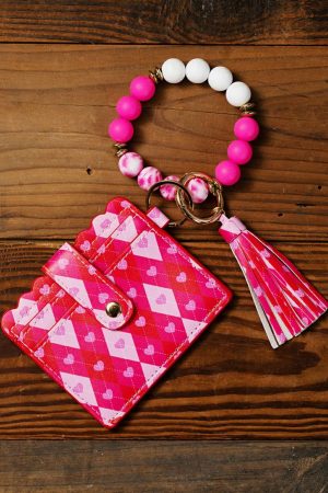 Other Accessories |   Rose Red Valentine Fashion PU Card Bag Key Chain with Silicone Bracelet ACCESSORIES Other Accessories