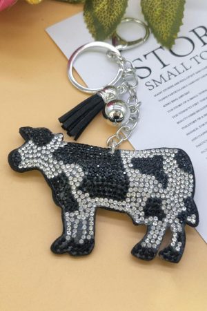 Other Accessories |   White Rhinestone Cow Pendant Tassel Key Ring ACCESSORIES Other Accessories