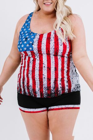 Plus Size Swimwear |   Multicolor Multicolor Multicolor American Flag Print Tankini Plus Size Swimwear Plus Size Swimwear Multicolor