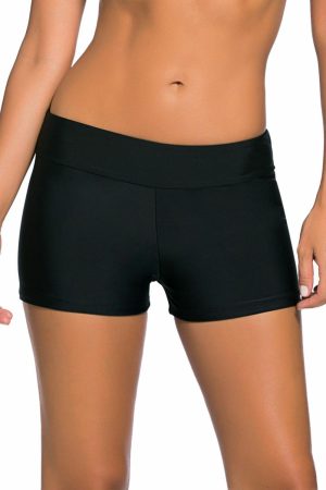 Swim Bottoms |   Black Wide Waistband Swimsuit Bottom Shorts Swim Bottoms Black