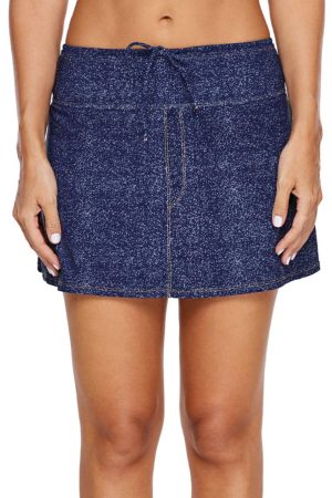 Swim Bottoms |   Blue Denim Look Swim Skirt Swim Bottoms Dark Blue