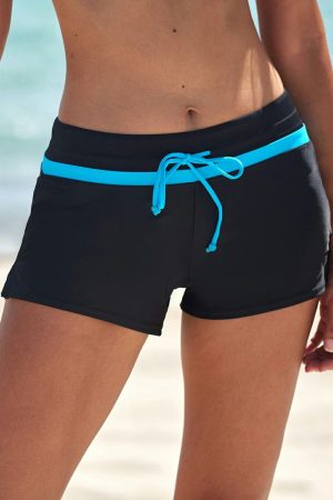 Swim Bottoms |   Blue Trim Black Women Swim Boardshort Swim Bottoms Black Blue