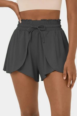 Swim Bottoms |   Dark Grey Frilly High Waist Petal Wrap Swim Shorts Swim Bottoms Dark Grey