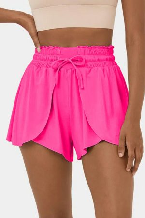 Swim Bottoms |   Rose Red Frilly High Waist Petal Wrap Swim Shorts Swim Bottoms Rose Red