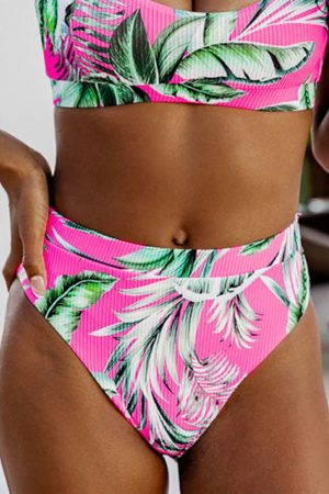 Swim Bottoms |   Rose Tropical Print Textured Bikini Bottoms Swim Bottoms Rose