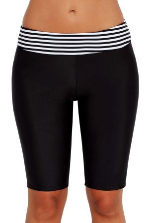 Swim Bottoms |   Striped Waistband Boy Leg Short Swim Bottom Swim Bottoms Black