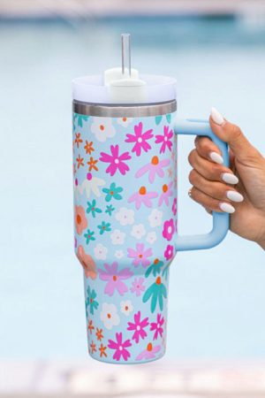 Tumblers |   Beau Blue Cute Flower Pattern Handled Cup with Straw 40oz ACCESSORIES Beau Blue