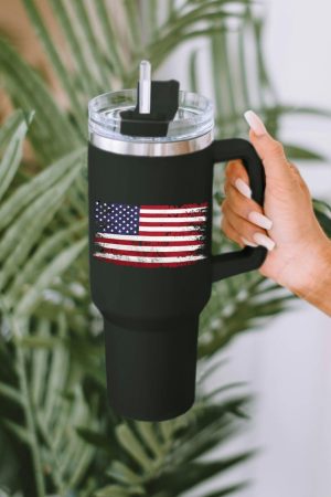 Tumblers |   Black American Flag Print Straw Handle Insulate Cup 40oz ACCESSORIES Black