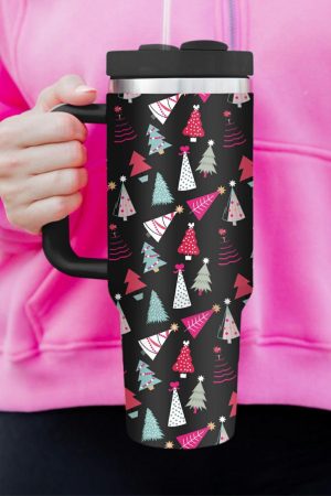 Tumblers |   Black Cartoon Christmas Tree Printed Thermos Cup 40oz ACCESSORIES Black