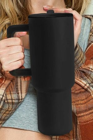 Tumblers |   Black Frosted Stainless Handle Large Vacuum Cup with Straw 40oz ACCESSORIES Black