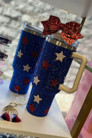 Tumblers |   Dark Blue Star Shape Rhinestone Handle Large Vacuum Cup 40oz ACCESSORIES Dark Blue