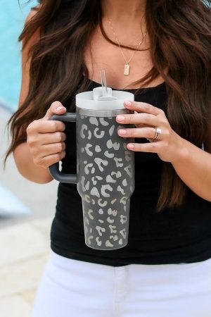 Tumblers |   Gray Leopard Print 40OZ Stainless Steel Portable Cup with Handle ACCESSORIES Gray