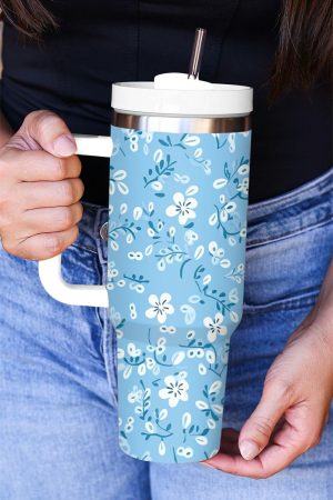 Tumblers |   Light Blue Floral Print Stainless Steel Vacuum Cup 40oz ACCESSORIES Light Blue