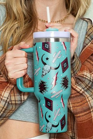 Tumblers |   Light Blue Western Aztec Pattern Print Stainless Vacuum Cup 40oz ACCESSORIES Light Blue