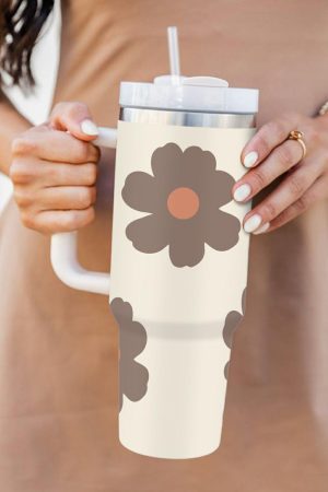 Tumblers |   Light French Beige Flower Print Handle Stainless Vacuum 40oz ACCESSORIES Light French Beige