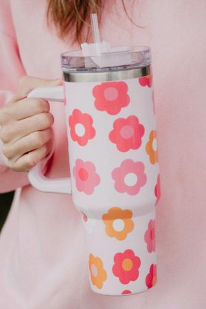 Tumblers |   Multicolor Flower Print Handled Stainless Steel Vacuum Cup 40oz ACCESSORIES Multicolor