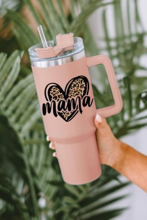 Tumblers |   Pink mama Leopard Heart Shape Stainless Steel Insulate Cup 40oz ACCESSORIES Pink