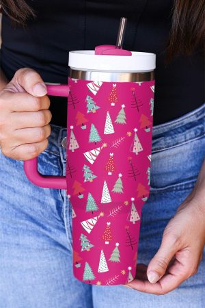 Tumblers |   Rose Red Cartoon Christmas Tree Printed Thermos Cup 40oz ACCESSORIES Rose Red