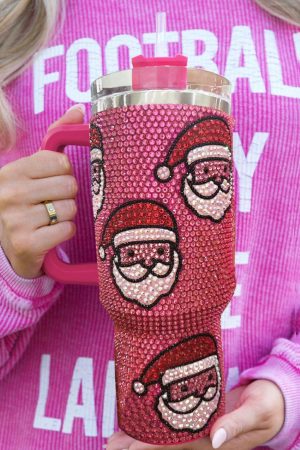 Tumblers |   Rose Red Christmas Santa Claus Diamond Thermos Cup with Straw 40oz ACCESSORIES Rose Red