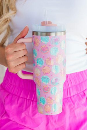 Tumblers |   Rose Red Shell Pattern Stainless Steel Tumbler with Straw 40oz ACCESSORIES Rose Red