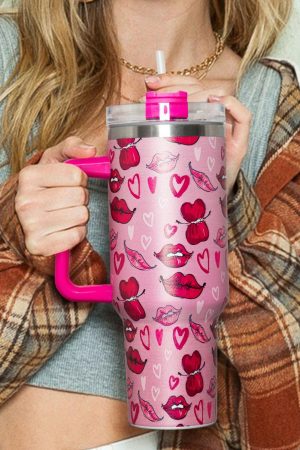 Tumblers |   Rose Red Valentines Hearts and Kisses Print Thermos Cup 40oz ACCESSORIES Rose Red