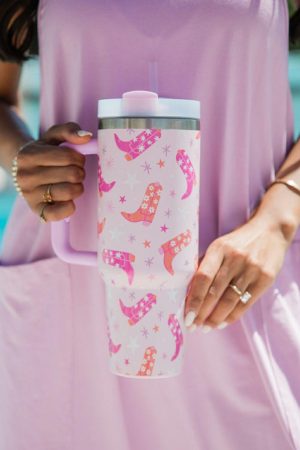 Tumblers |   Sachet Pink Western Boot Tumbler with Straw 40oz ACCESSORIES Sachet Pink