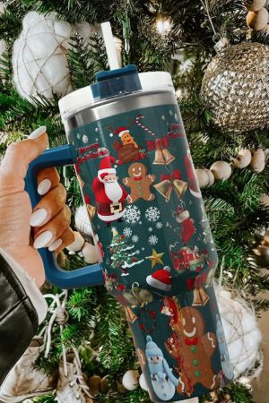 Tumblers |   Sail Blue Christmas Print Handled Stainless Steel Tumblers 40oz ACCESSORIES Sail Blue