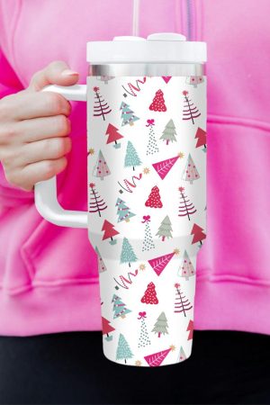 Tumblers |   White Cartoon Christmas Tree Printed Thermos Cup 40oz ACCESSORIES Tumblers