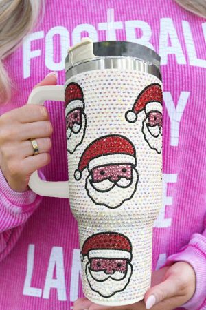 Tumblers |   White Christmas Santa Claus Diamond Thermos Cup with Straw 40oz ACCESSORIES Tumblers