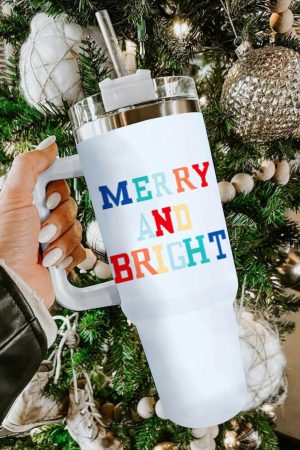 Tumblers |   White Colorful MERRY AND BRIGHT Stainless Steel Vacuum Cup 40oz ACCESSORIES Tumblers