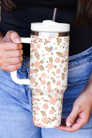 Tumblers |   White Cute Flower Print Large Stainless Steel Tumbler 40oz ACCESSORIES Tumblers