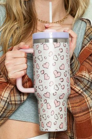 Tumblers |   White Heart Shaped Print Handle Stainless Portable Cup 40oz ACCESSORIES Tumblers