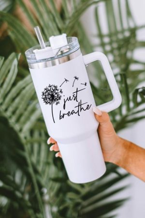 Tumblers |   White Just Breathe Dandelion Stainless Steel Insulate Cup with Lid 40oz ACCESSORIES Tumblers