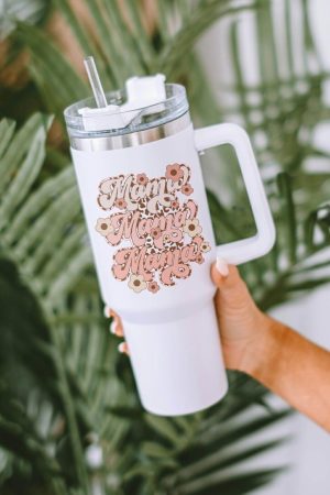 Tumblers |   White mama Flower Leopard Print Stainless Steel Insulate Cup 40oz ACCESSORIES Tumblers