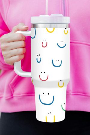 Tumblers |   White Smiling Face Print Handle Vacuum Cup 40oz ACCESSORIES Tumblers