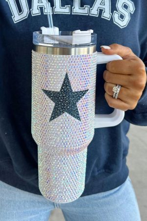 Tumblers |   White Star Shape Full Rhinestone Stainless Portable Cup 40oz ACCESSORIES Tumblers