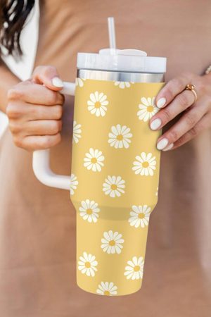 Tumblers |   Yellow Daisy Print Handle Stainless Steel Portable Cup 40oz ACCESSORIES Tumblers