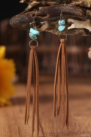 Jewelry |   Brown Turquoise Tassel Drop Earrings ACCESSORIES Brown