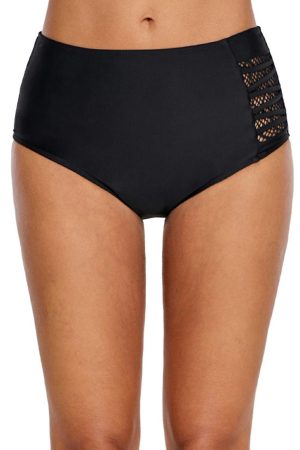 Swim Bottoms |   Black Strappy Lace Panel Aside Swim Bottom Swim Bottoms Black