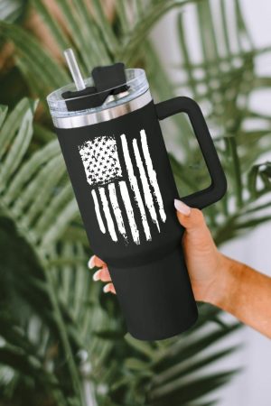 Tumblers |   Black American Flag Print Stainless Steel Portable Cup with Handle 40oz ACCESSORIES Black