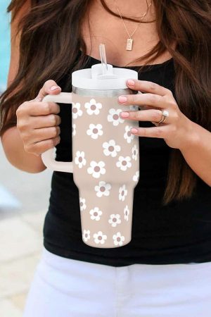 Tumblers |   Parchment Floret Print Stainless Tumbler With Lid And Straw 40oz ACCESSORIES Parchment