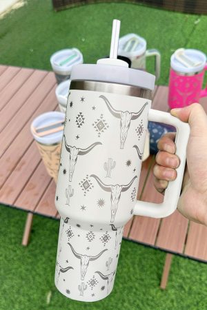 Tumblers |   White Western Horn Stainless Steel Thermos Cup 40oz ACCESSORIES Tumblers