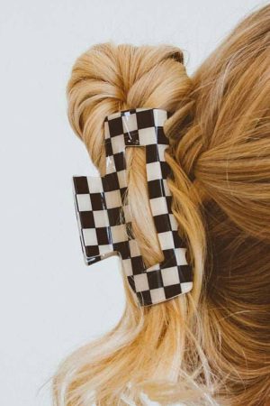 Headwear |   Black Checkered Print Hollow Out Hair Clip ACCESSORIES Black