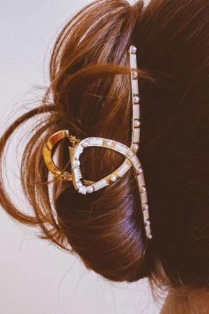 Headwear |   Gold Pearl Stud Large Alloy Hair Claw Clip ACCESSORIES Gold