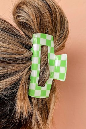 Headwear |   Light Green Checkered Print Hollow Out Hair Clip ACCESSORIES Headwear