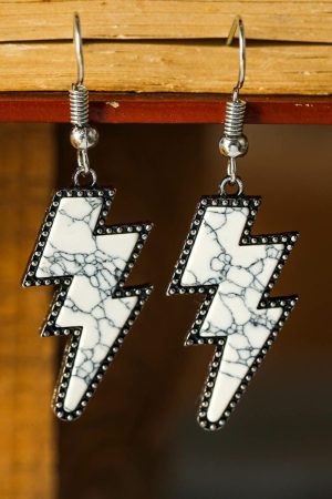 Jewelry |   White Marble Texture Retro Lightning Bolt Earrings ACCESSORIES Jewelry