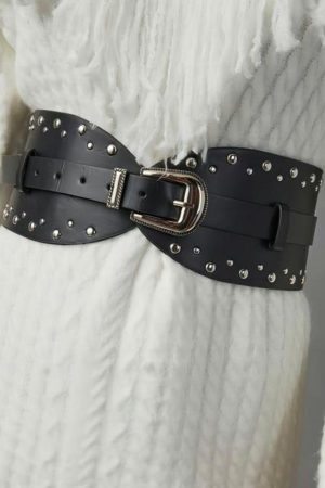 Other Accessories |   Black Studded Faux Leather Wide Belt ACCESSORIES Black