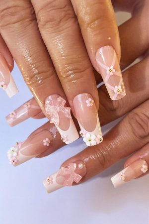 Other Accessories |   Light Pink French Floral Bowknot Nail Sticker Set ACCESSORIES Light Pink