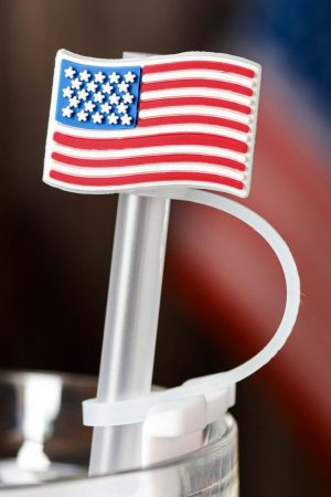 Other Accessories |   White American Flag Print PVC Soft Plastic Straw Lid ACCESSORIES Other Accessories