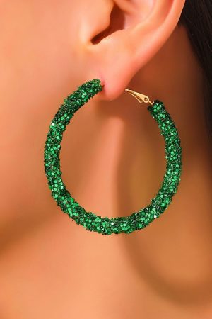 Jewelry |   Dark Green St. Patricks Fashion Daring Sequin Loop Earrings ACCESSORIES Dark Green